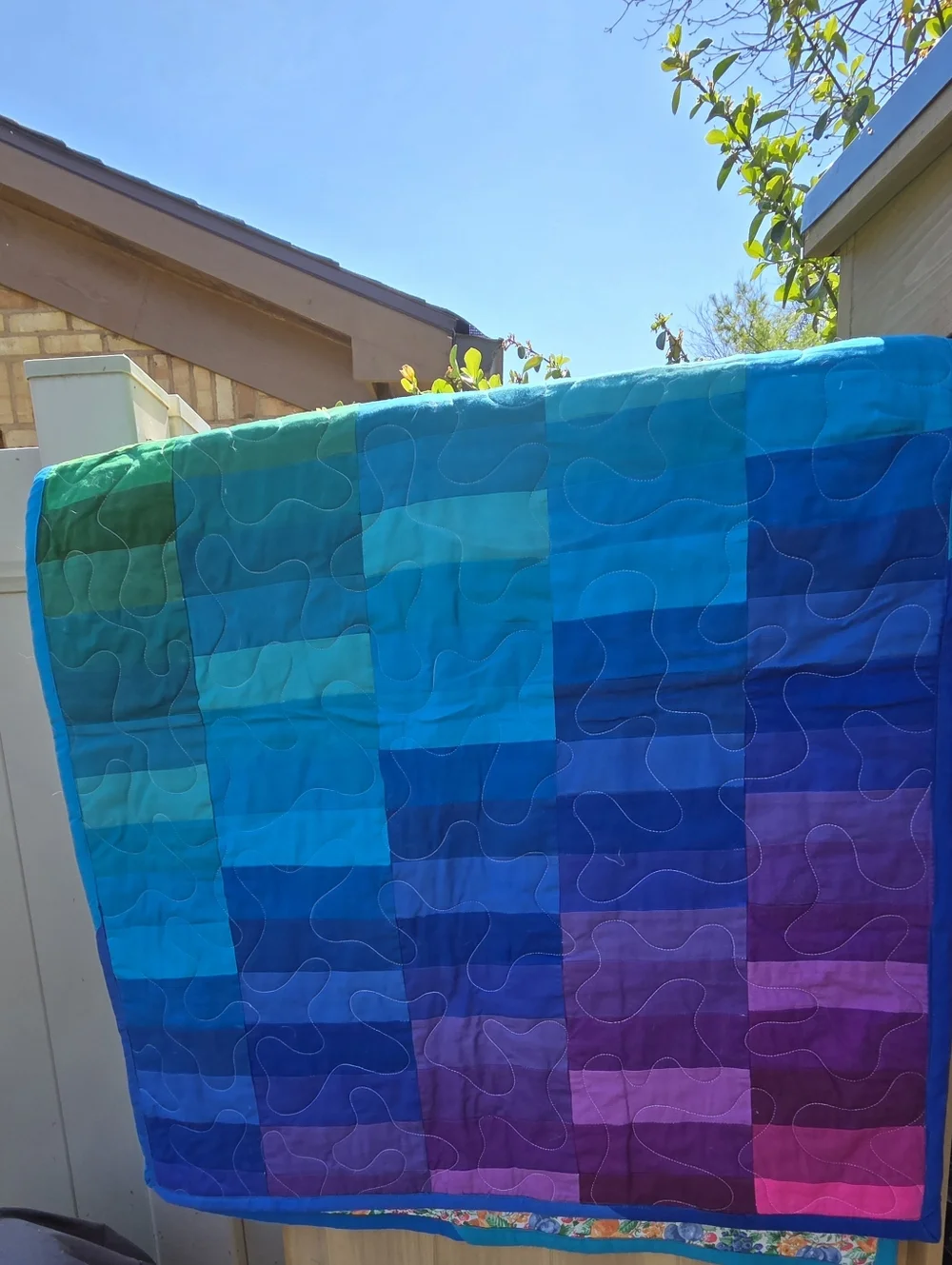 Vibrant Rainbow Gradient Quilt Runner, Wall Textile Hand Quilted